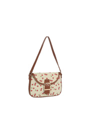 Cherry Print Canvas Buckle Flap Shoulder Bag