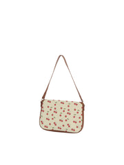Cherry Print Canvas Buckle Flap Shoulder Bag