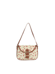 Cherry Print Canvas Buckle Flap Shoulder Bag