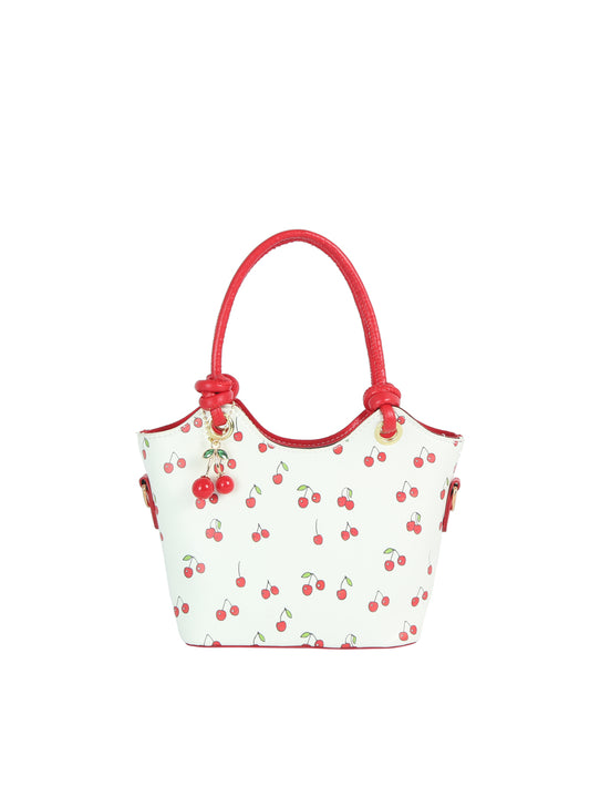 Cherry Print Knot Handle Mini Tote Bag
