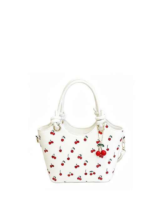 Cherry Print Knot Handle Mini Tote Bag