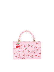 Cherry Print Twisted Handle Satchel Bag
