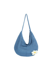 Crochet Flower Accent Slouchy Hobo Bag