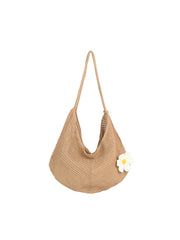Crochet Flower Accent Slouchy Hobo Bag