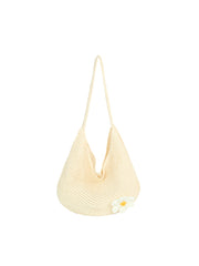 Crochet Flower Accent Slouchy Hobo Bag