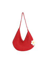 Crochet Flower Accent Slouchy Hobo Bag