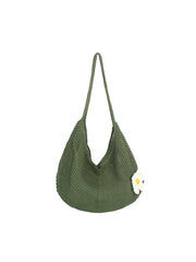 Crochet Flower Accent Slouchy Hobo Bag