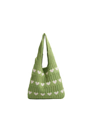 Heart Pattern Knit Shoulder Tote Bag