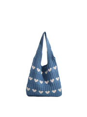 Heart Pattern Knit Shoulder Tote Bag