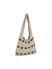 Heart Pattern Knit Shoulder Tote Bag