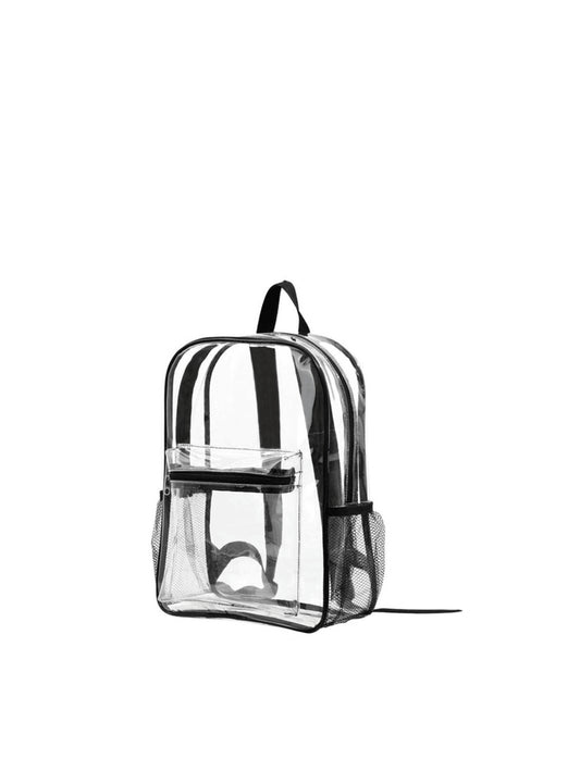 Clear PVC Stadium Backpack with Front Zip Pocket and Mesh Side Pockets