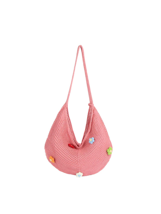 Crochet Floral Slouch Shoulder Hobo Bag