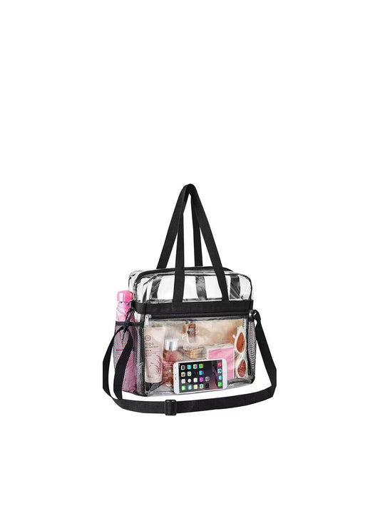 Clear PVC Stadium Tote Bag with Adjustable Shoulder Strap and Front Zip Pocket