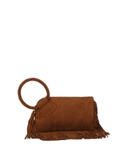 Braided Ring Fringe Suede Wristlet Clutch