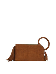 Braided Ring Fringe Suede Wristlet Clutch