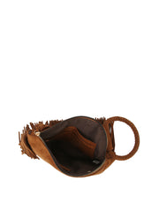 Braided Ring Fringe Suede Wristlet Clutch
