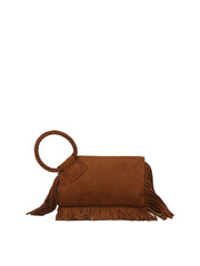 Braided Ring Fringe Suede Wristlet Clutch