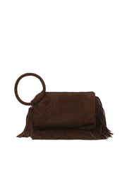 Braided Ring Fringe Suede Wristlet Clutch
