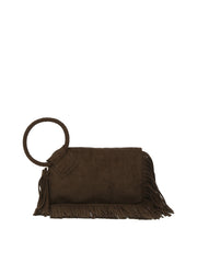 Braided Ring Fringe Suede Wristlet Clutch