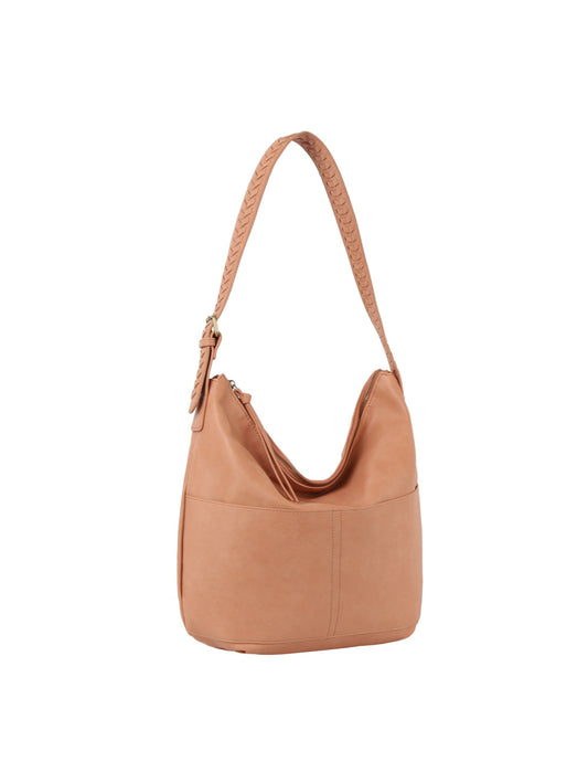 Wide front pocket daily leather tote