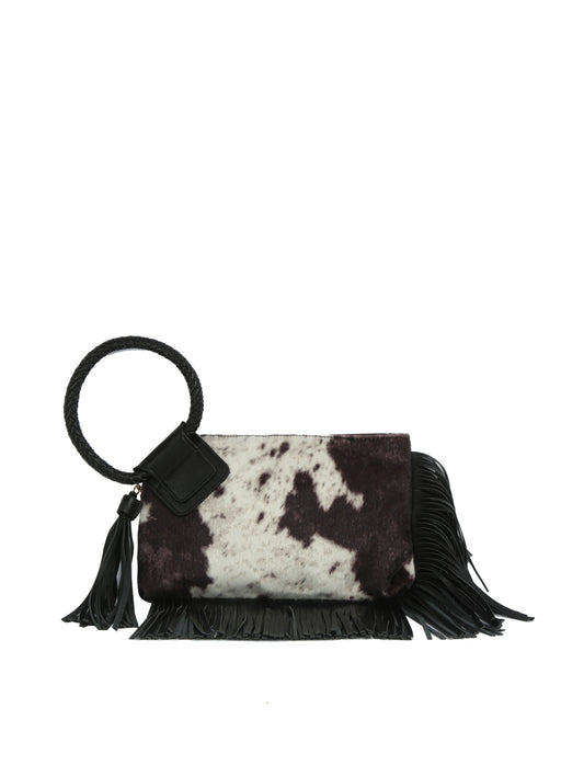 Western Fringe Cowhide Ring Clutch