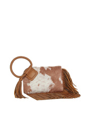 Western Fringe Cowhide Ring Clutch