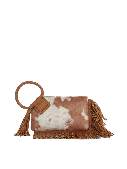 Western Fringe Cowhide Ring Clutch