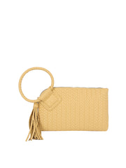 Woven Ring Handle Wristlet Clutch