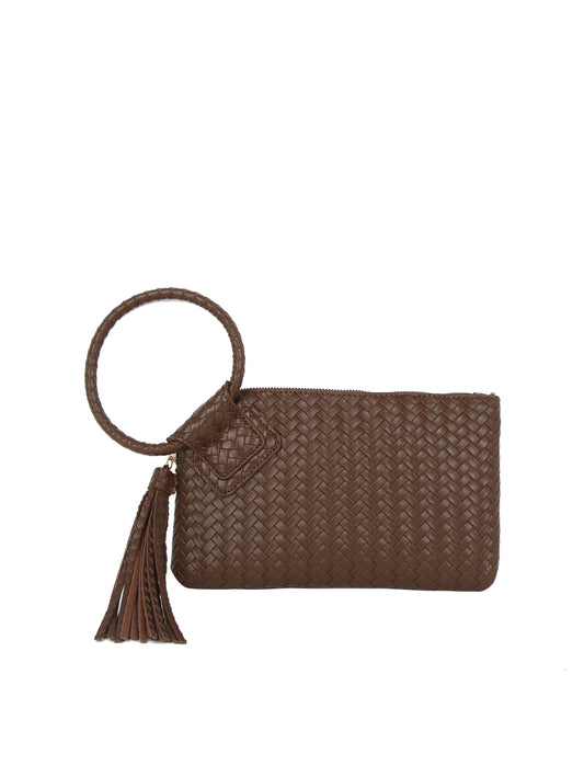 Woven Ring Handle Wristlet Clutch