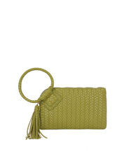Woven Ring Handle Wristlet Clutch