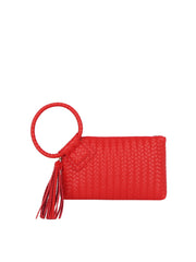 Woven Ring Handle Wristlet Clutch