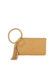 Woven Ring Handle Wristlet Clutch