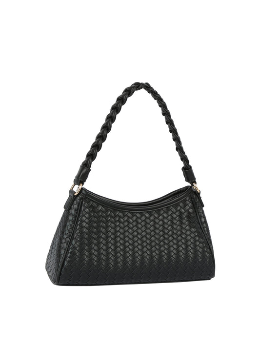 Braided Handle Woven Embossed Shoulder Bag