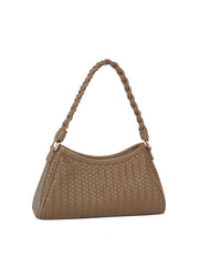 Braided Handle Woven Embossed Shoulder Bag