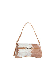 Cow Print Hair-On Shoulder Bag with Horsebit Accent