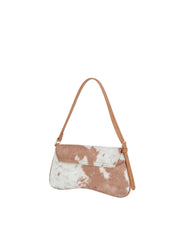 Cow Print Hair-On Shoulder Bag with Horsebit Accent
