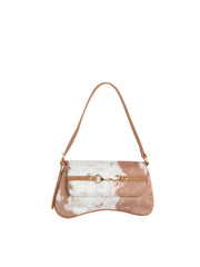 Cow Print Hair-On Shoulder Bag with Horsebit Accent