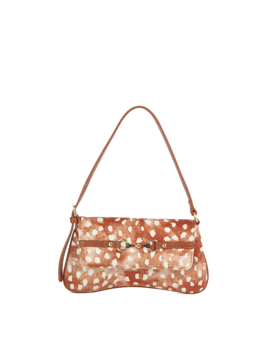 Hair-On Deer Print Baguette Shoulder Bag with Horsebit Accent  Alternative