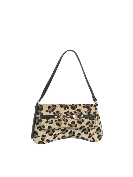 Hair-On Deer Print Baguette Shoulder Bag with Horsebit Accent  Alternative