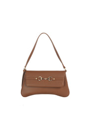 Horsebit Accent Pebbled Faux Leather Baguette Shoulder Bag
