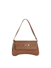 Horsebit Accent Pebbled Faux Leather Baguette Shoulder Bag