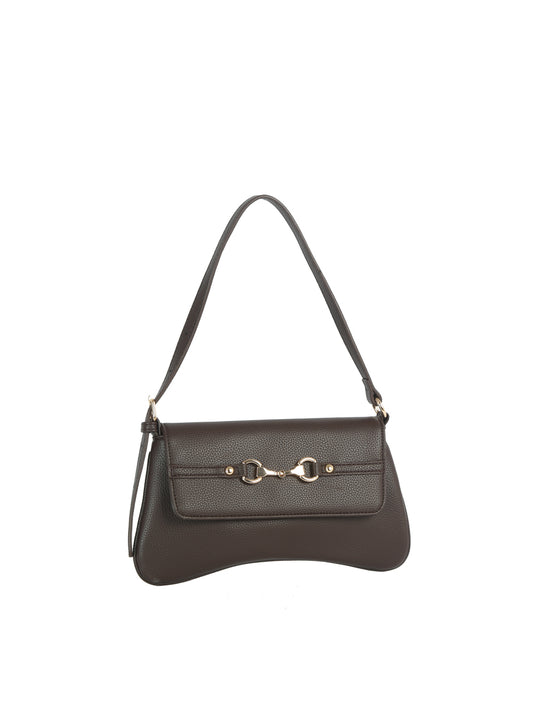 Horsebit Accent Pebbled Faux Leather Baguette Shoulder Bag
