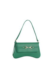 Horsebit Accent Pebbled Faux Leather Baguette Shoulder Bag