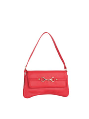 Horsebit Accent Pebbled Faux Leather Baguette Shoulder Bag