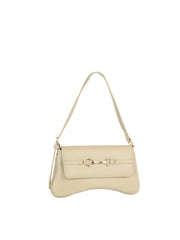Horsebit Accent Pebbled Faux Leather Baguette Shoulder Bag
