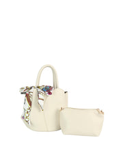 2-in-1 Pebbled Faux Leather Mini Bucket Bag with Scarf & Zip Pouch