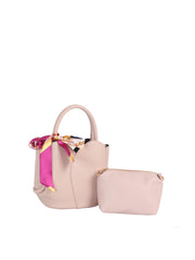 2-in-1 Pebbled Faux Leather Mini Bucket Bag with Scarf & Zip Pouch