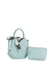 2-in-1 Pebbled Faux Leather Mini Bucket Bag with Scarf & Zip Pouch