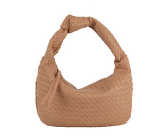 Woven tie handle shoulder bag