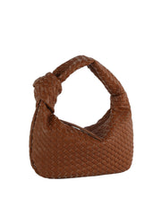 Woven tie handle shoulder bag